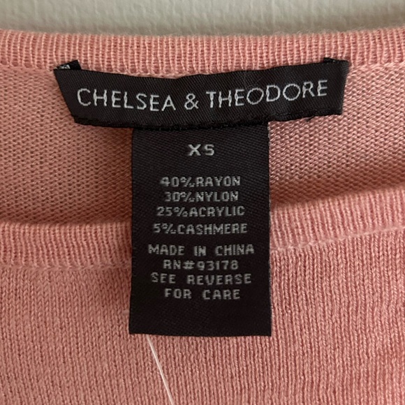 NWT CHELSEA & THEODORE Cashmere Blend Pink Asymmetrical Cutout Cozy Sweater | XS - Picture 2 of 14